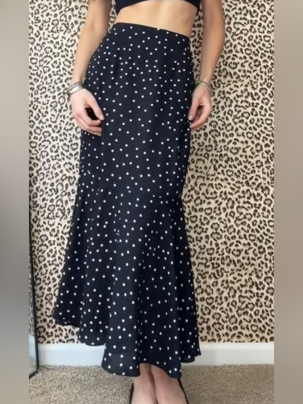 Polka Dot Midi Skirt - Black with White Dots